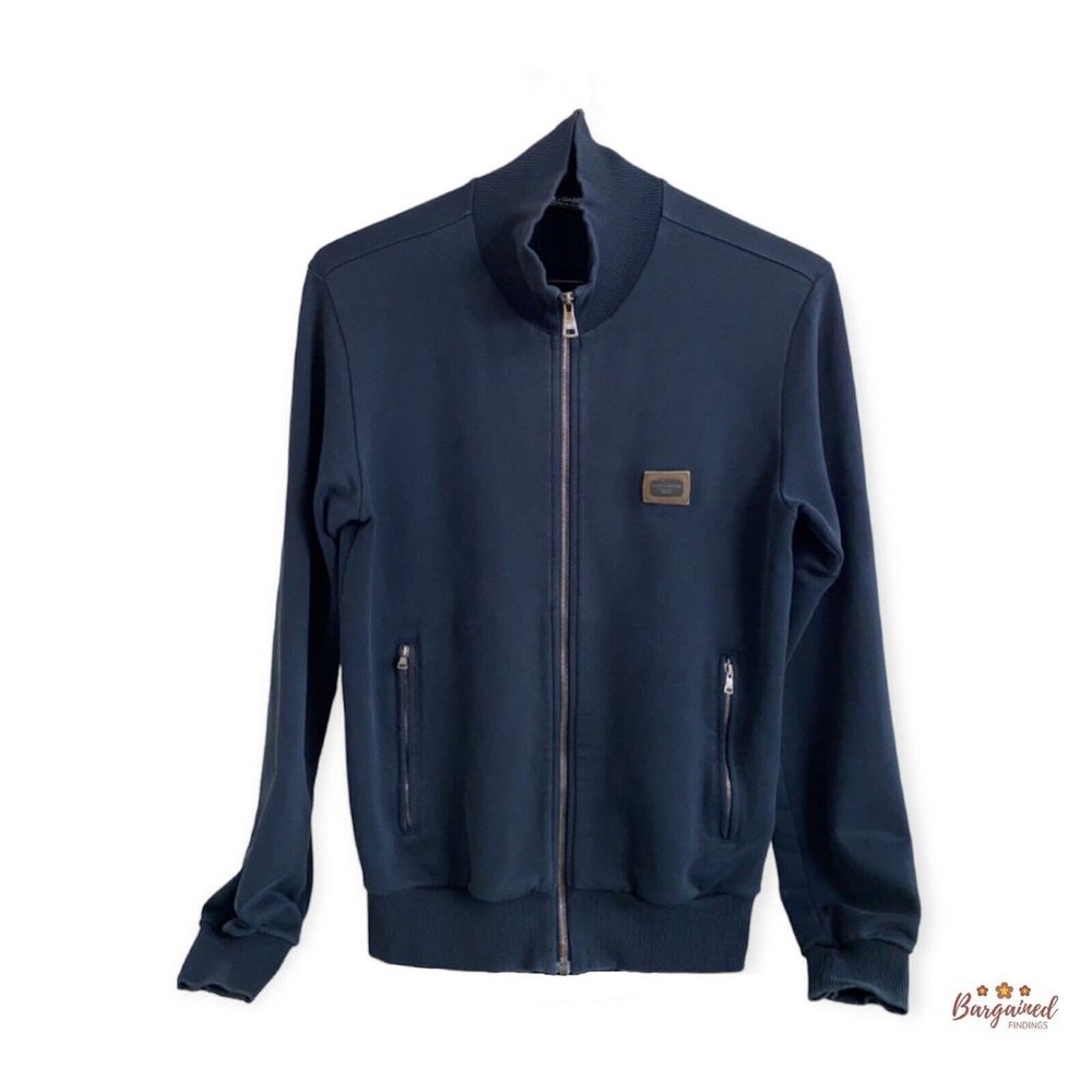 Authentic DOLCE & GABBANA Dark Blue Cotton Zip-Up Sweatshirt - IT Size 46